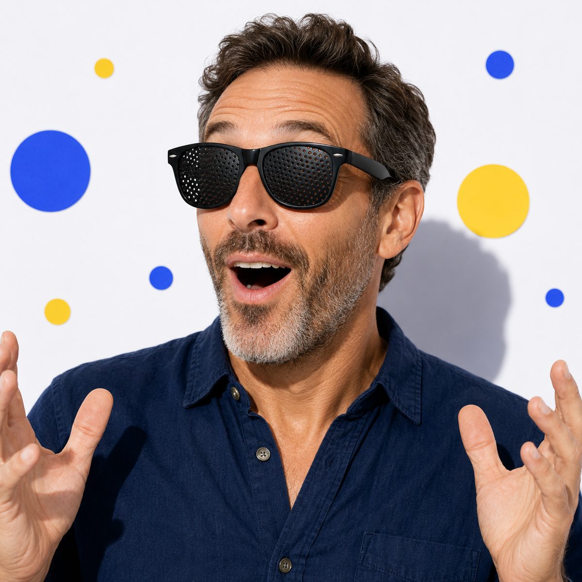 Man looking amazed while wearing pinhole glasses